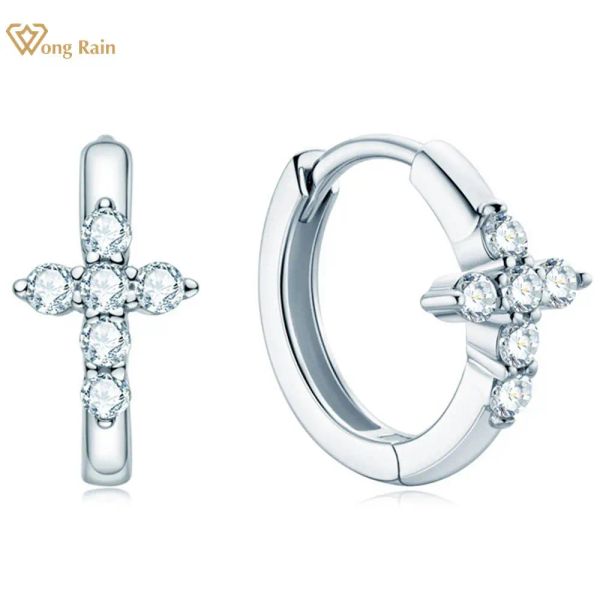 Ohrringe Wong Regen 925 Sterling Silber Vvs1 Kreuz echter Moissanit Diamonds Hochzeit Engagement Ehepaar Hoop Ohrringe Fein Schmuck mit GRA