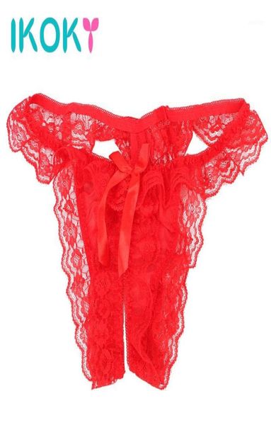 Ikoky sexy apertura mutandine del cavallo di apertura Donne in pizzo THONGS BRATICHE SEXY Lingerie femminile biancheria da donna Gstring Tback Mutandine16032769