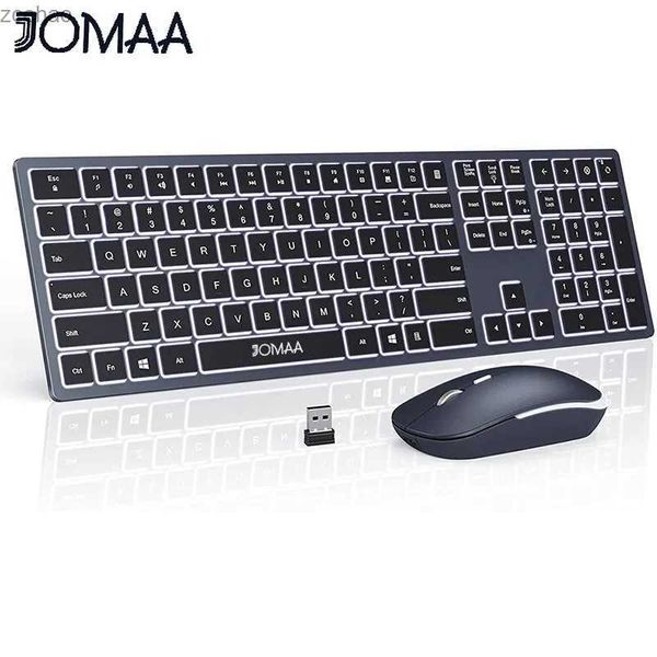 Tastaturen Jomaa in voller Größe drahtlose Tastatur und Mauskombination Laptop USB Stille Klick -Tastatur und Mauskit wieder aufladen SPAINL2404