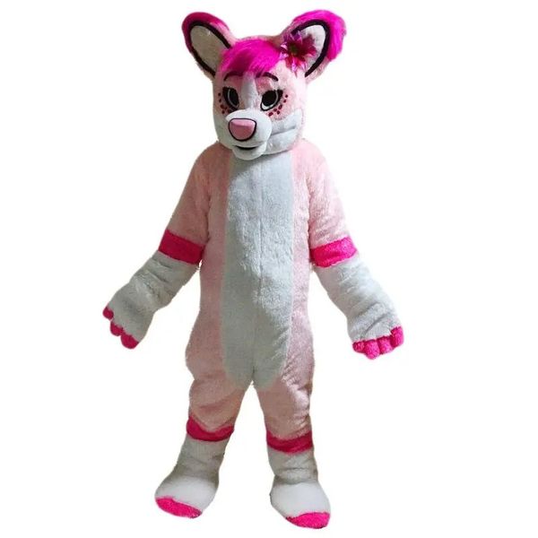 2024 neue heiße Verkäufe Pink Husky Maskottchen Kostüm Geburtstagsfeier Anime Thema Kostüm Kostüm Halloween Charakter Outfits Anzug