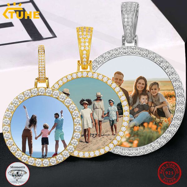 Medaglioni di memoria rotonda fine moissanite collana a ciondolo fotografica personalizzata per uomini gioielli hip hop sterling sier