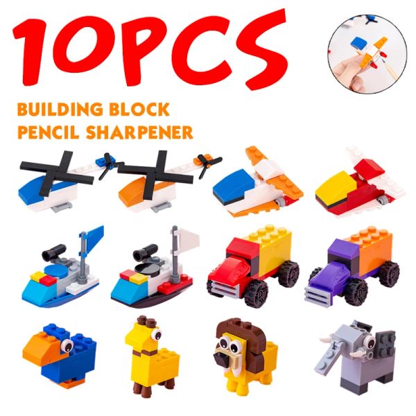 Spitzer 10pcs DIY Cartoon Building Block Bleistift Schärfer studentische kreative Briefpapierkindergarten -Puzzle zusammengebautes Taschenmesserscharfschitzer