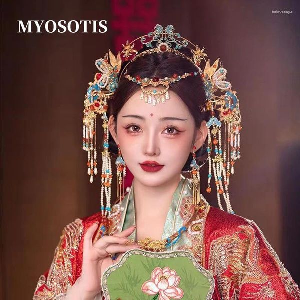 Haarklammern Vintage Brautblau XiUhe Kopfschmuck Phoenix Haarnadeln Chinesische Hochzeits Retro -Kleidungszubehör für Chinesische Stil