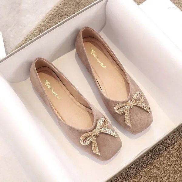 Scarpe casual Donne Flat Flat Elegant Bling Crystal Crystal Bow Ballet Ballet Tie Square Flats Lady Footware 2024