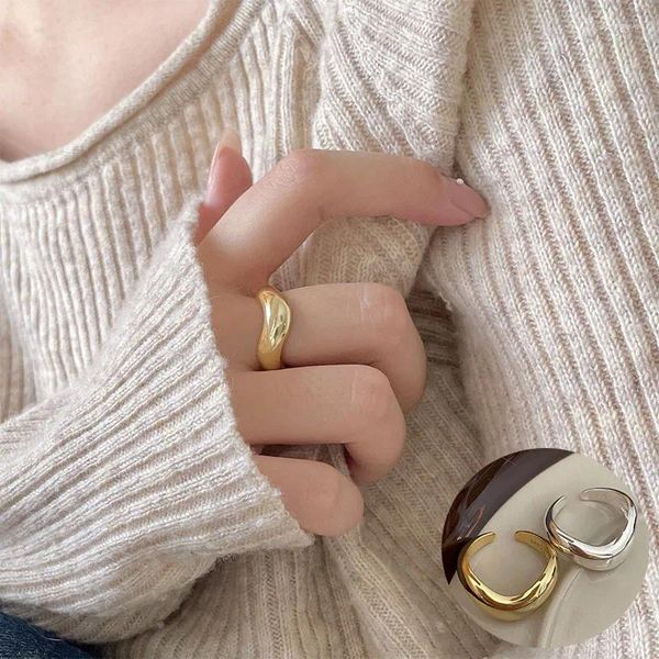 Кластерные кольца 925 Стерлинговое серебряное геометрическое открытое кольцо для женщины Girl Simple Fashion Smooth Arc Design Jewelry Part Dift Drop
