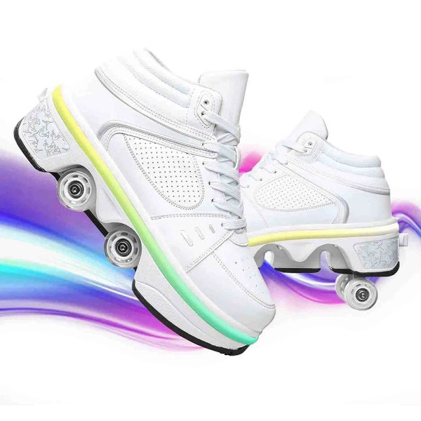 Scarpe Doublerow Wheels Outdoor Trainer Roller Skate 7 Color Conversion Light Up Shoe For Women Boys Girls Scarpe