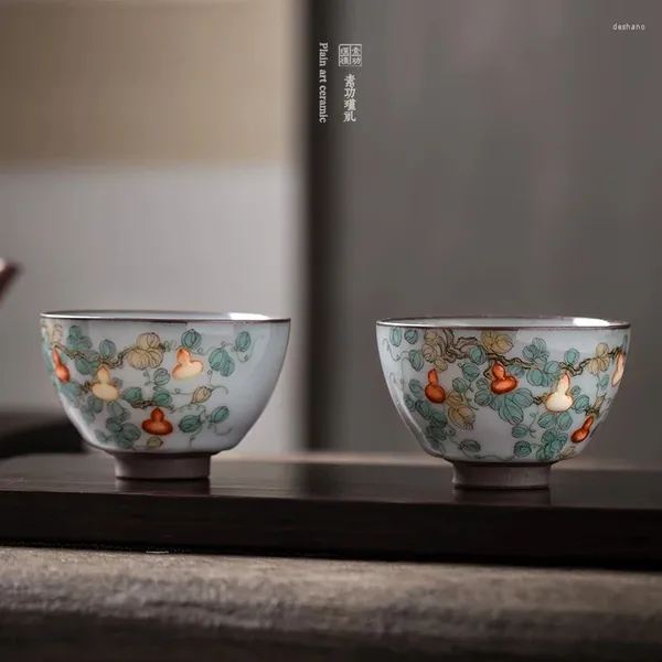 Tassen Chinese handgemalbte Kürbis Pastell Master Tasse Kleine Teetasse handgefertigtes Tee Verkostung Lang Langya Farbe Ru Ware Geschenkbox