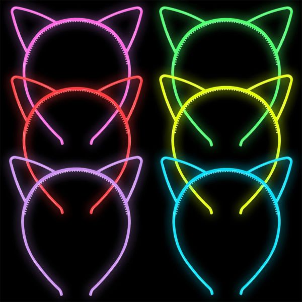 6pcs luminosos ouvidos de gato plástico brilho de fita de cabeceira em banda de cabelo escuro decoração de festa de aniversário meninas acessórios de cabelo da coroa da coroa da coroa