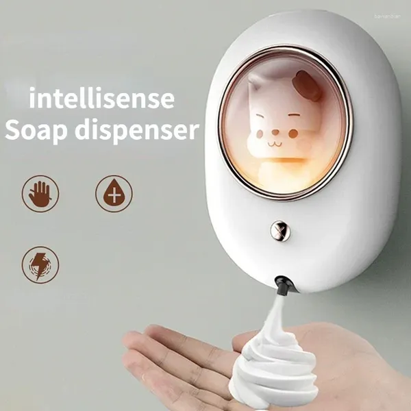 Dispenser di sapone liquido Dispenser intelligenti Effetto luce per bambini Accessori da bagno in schiuma montati a parete con spazio automatico