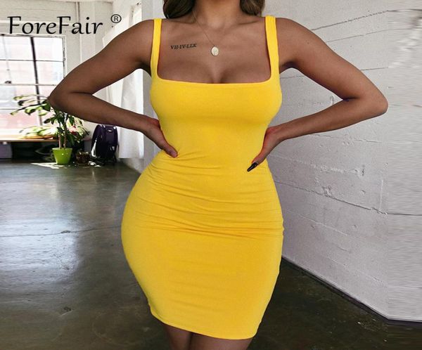 Forefair Spaghetti Cinghia BodyCon Sexy BodyCon Abito estivo Giallo verde nero arancione arancione Mini abito corto Eleeless Women MX19076712543