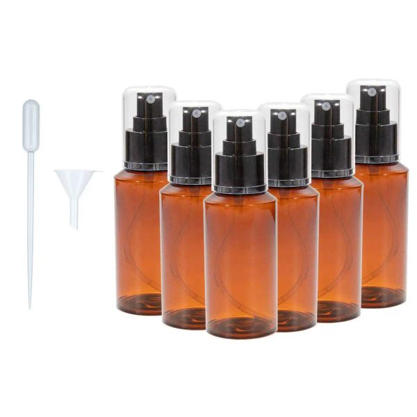 Garrafas 6pcs vazios de plástico vazios garrafas âmbar recipientes de cosméticos ótimos para óleos essenciais, álcool e soluções de limpeza