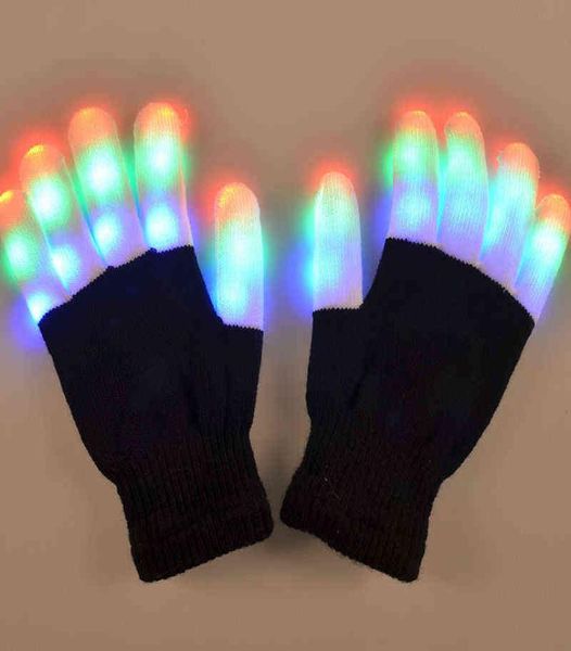 LED Rave Blinkhandschuhe Glow 7 Modus Leuchte Fingerspitze Beleuchtung Paar schwarz neu Y2201059938793