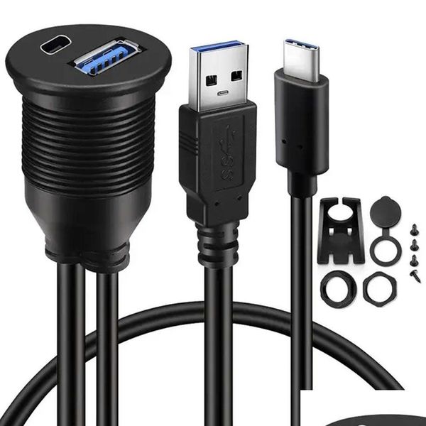 Outros eletrônicos de automóveis USB 3.0 Tipo C 3.1 Car Montagem Painel de painel Extensão impermeável para caminhão Motocicleta 1m Drop entrega Otfly