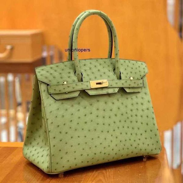 Designer Handtaschen Taschen Hand genähte Strauße Haut Damen große Kapazität Luxusleder Handtasche Avocado Grün