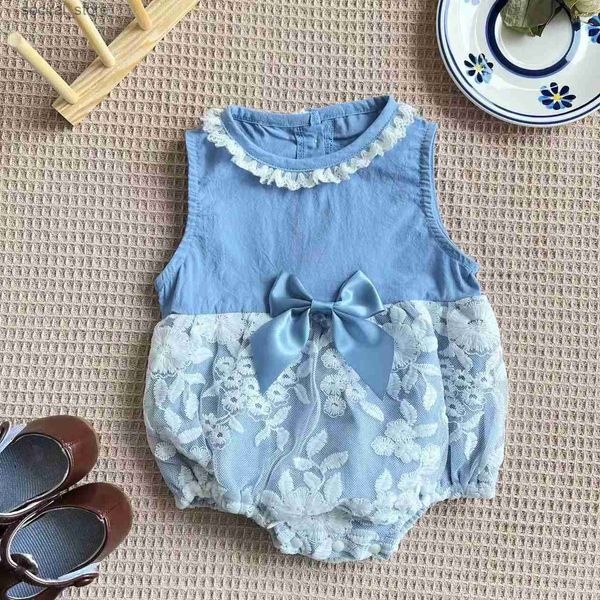 Rompers 2023 Autunno New Baby Girl Sleeveless Mesh Mesh Flower Body Infant Cotton Gotone Grottle Toddler Princess Clothes 0-24m L240402