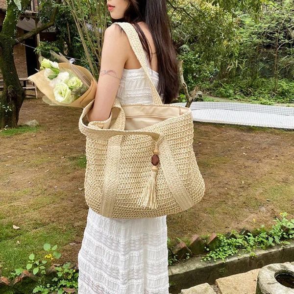 Sacchi da sera Eleganti donne con paglia Woven Borse Women Holiday Beach Commute Casual Tote Top-Handle Fashion RETRO 2024