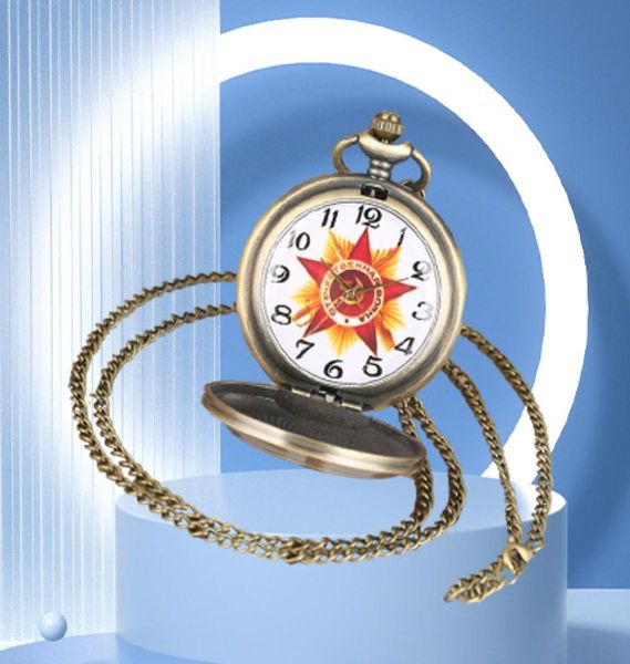Ретро антикварные часы СССР советские значки серп -молот в стиле Quartz Pocket Watch CCCP Russia Emblem Communism Cover Covered 6813480