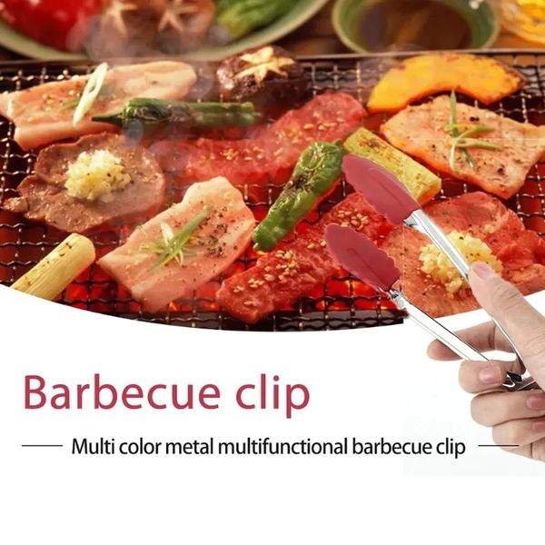 2024 Nicht-Schlupf-Silikon-Küchenklemmen Grillzangen Fleisch Fleisch Backton-Tonzgut Edelstahl Clip Barbecue Cookue Utensil sicher