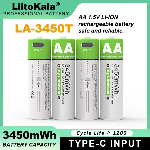 Liitokala AA 1,5V 3450MWH de grande capacidade de lítio Bateria recarregável Tipo-C Fast Charge para brinquedo de mouse