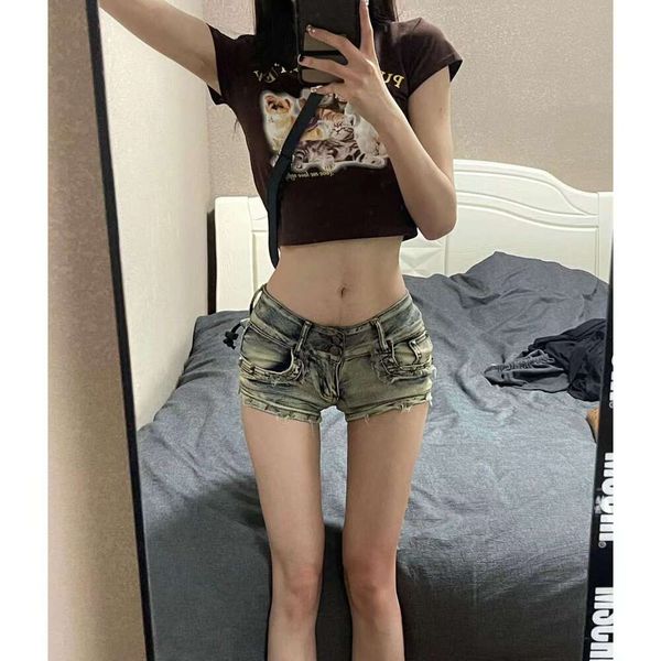 American Spicy Girl Liu Ding Ding Low Caist Denim Short Women's 2023 Summer New Slim Fit and Slim Vibe High Street Hot Pants Hot