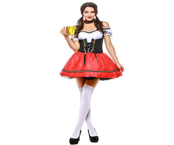 Sladuo женский сексуальный костюм Октоберфест на Хэллоуин, красный костюм с открытыми плечами, немецкое баварское пивное праздничное платье для девочек, 4323732