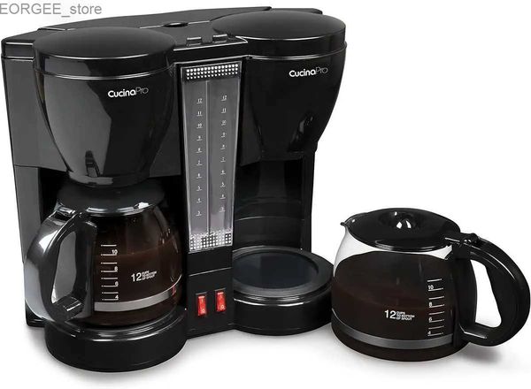 Caffetterie Coffee Double Coffee Brewer Station - La matrice Dual Drip Coffee Brees Due pentole da 12 tazze rendono regolari o decaffi contemporaneamente o sapori diversi Y240403