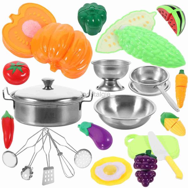 Cozinhas jogam mini brinquedos de comida para crianças jogam casa em aço inoxidável utensílios infantis de cozinha de cozinha 2445