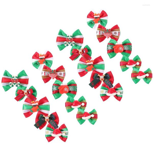 Köpek kıyafetleri 20pcs renkli Noel saç yayları Noel evcil hayvan bowknot bağları başlık rastgele stil