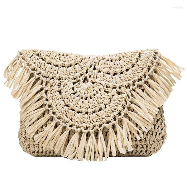 Bag Est Sommer Frauen Quasten Stroh Rattan Wicker Weave Umhängetaschen Handtasche Flap Ladies Holiday Beach Crossbody