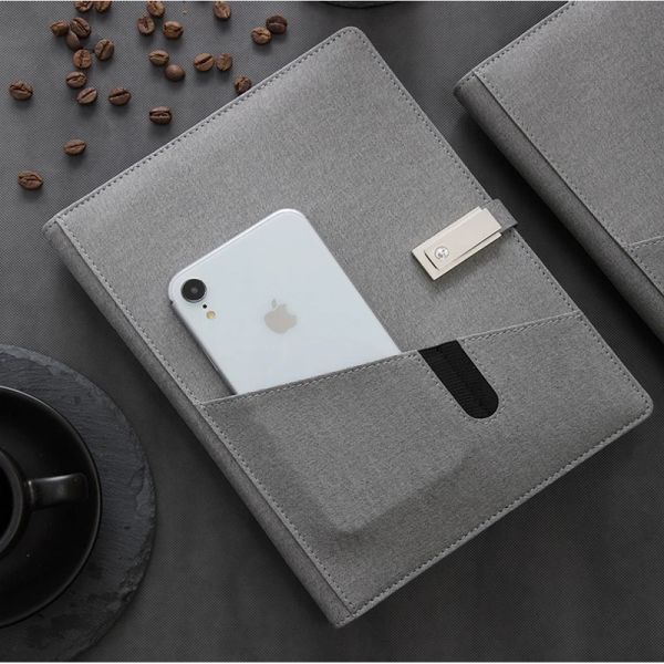 Not Defteri Güç Bankası Defter A5 Kablosuz Şarjlı Günlük 8000 MAH 16G U Disk Gri Defter Akıllı Günlük Bağlayıcı Spiral Günlük Planlayıcı