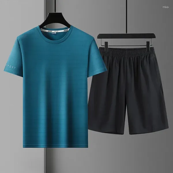 Herren-Trainingsanzüge 2024 Set Ice Silk T-Shirt Shorts Hosen Sommersport schnell Trocknen