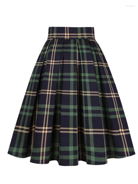 Röcke Frauen Sommer hohe Taille Koreanisch Plaid gedruckte Mädchen Retro Ladies 40s 50er Jahre Midi Vintage England Style School