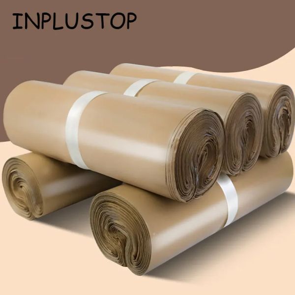 Mailers Inplustop 50pcs Poly Express Mailing -Mailing -Taschen Kaffeefarbe E -Commerce Transport Kleidung Verpackung Beutel Kurierbeutel Anpassung