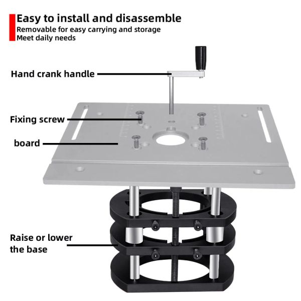 Router Lift- und Aluminium -Router -Platte mit Gleitzaun und Gehrungsmesser für Holzrouter -Trimmmaschine Arbeitsbänke DIY -Werkzeug