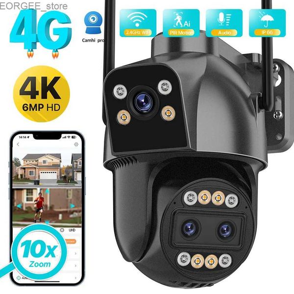 Altre telecamere CCTV 4K HD 4G WiFi IP Camera da zoom Outdoor 10x Zoom Tre SIM a doppio schermo SIM PTZ Camera PTZ Tracciamento CCTV Vide Surveillance Camera Y240403