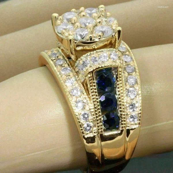 Anéis de casamento Caoshi Lindo anel de dedo de cor dourada joias de festa nobre para mulheres brilhantes acessórios de zircônia cerimônia de aniversário
