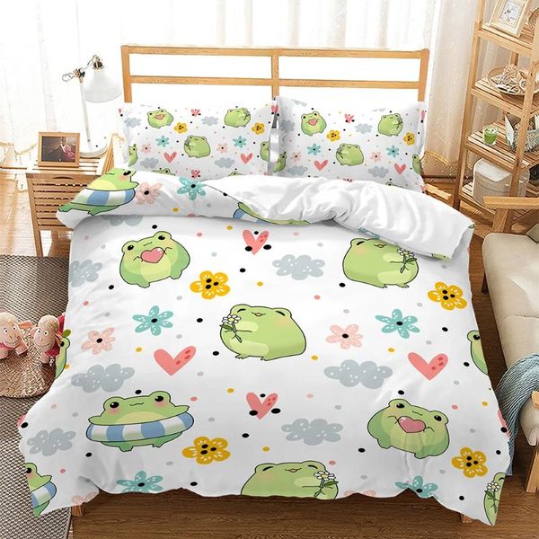 Set di biancheria da letto delizioso set di coperture per piumino rana verde set baby alpaca letto di lino morbido con federa per ragazze decorazioni per la camera da letto per bambini