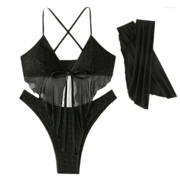 Costumi da bagno femminile set di bikini da donna incluso la cravatta anteriore in alto in alto e maniche a braccio a due pezzi da bagno x5qf