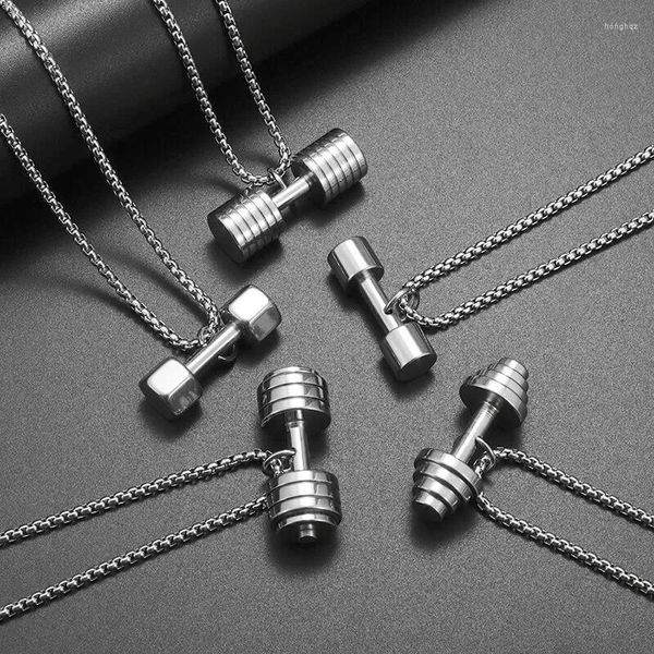 Colares pendentes de aço inoxidável moda criativa de barbell halteres de halteres homens e mulheres Acessórios de joias casuais personalizados