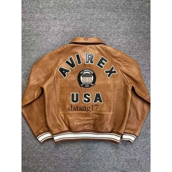 Designer Bomber Jacket USA Size AVIREX Casual Atletico Spesso di pelle di pelle di pelle di pecora Spettata di volo varsity in pelle vintage cgrp hip hop high street giacca 3072