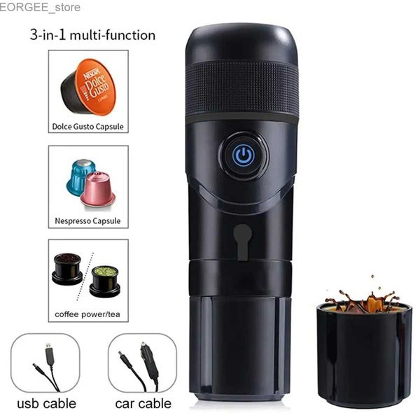 Kaffeemaschinen USB -Kapsel -Espressomaschine tragbare Kaffeemaschine 12 -V -Kaffeemaschine/Auto beheizte Kaffeetasse/vollautomatische Y240403