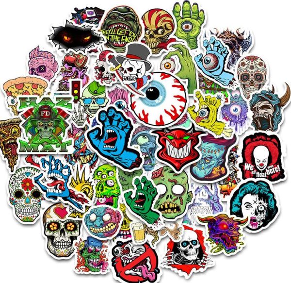 50pcs Skull impermeável Skull adesivos horríveis adesivos de graffiti adesivos para carros de motocicletas de motocicleta Skateboard de bagagem e casa APP4259455