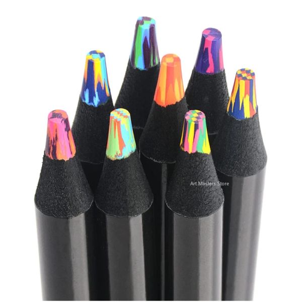 Crayons 8 colori set di penna arcobaleno disegno Schizzo 12 colori Rainbow Pencil durevole in legno nero per bambini Graffiti Crayon Art Supplies