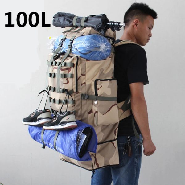 Taschen 100l Outdoor Camouflage Military Tactical Rucksack wasserdichtes, tränenfeste Nylonklettertaschen Campingreisen Gepäck Rucksack