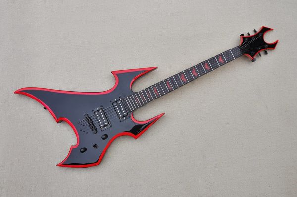 Гитара необычная форма черная корпус Электро -гитара с розовым пособием, черным оборудованием, красным переплетом, предоставление индивидуальных услуг
