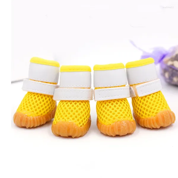 Собачья одежда 4pcs/set Розовый красный синий желтый не скользкий летние туфли для летних туфель для маленьких собак.