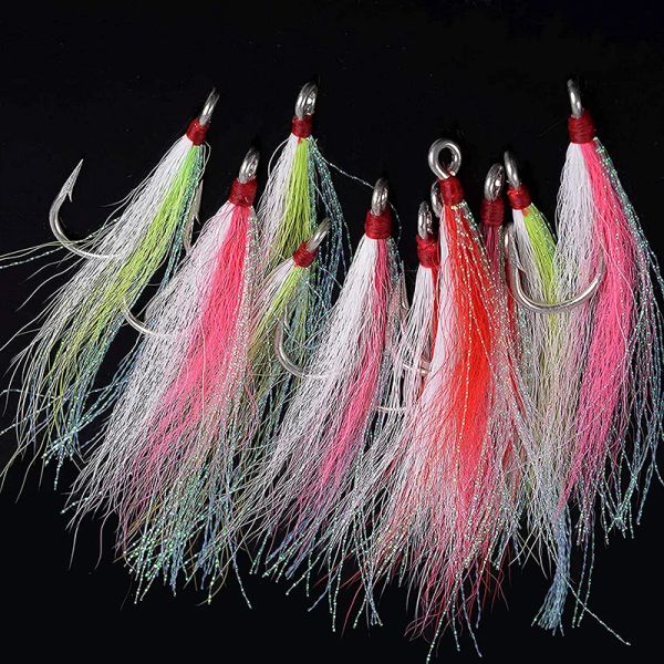 Fishhooks paslanmaz çelik jigler Bucktail fragmanları ile balıkçılık kancaları Catfish için çok renkli kristal flaş cod fluke jig balık kancası