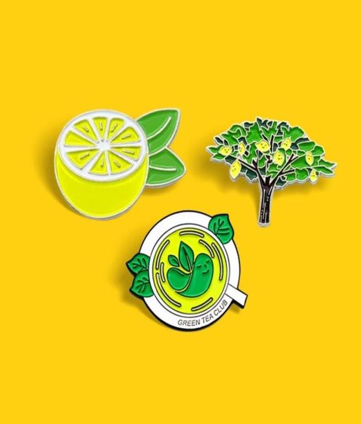 Albero di limone Tè verde Smalto Spilla club Spille per camicia Borsa con bavero Distintivo di frutta Regalo di gioielli per cartoni animati per bambini Amici5786171