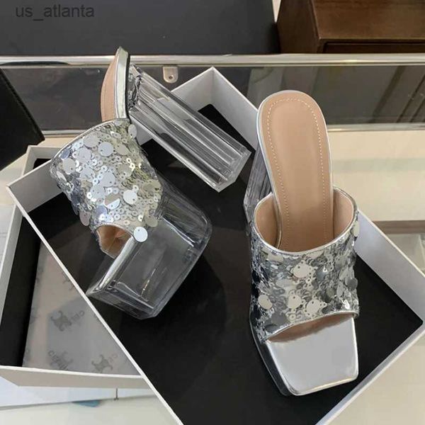 Scarpe eleganti Liyke Nuovo stile Teli spessi trasparenti Slifori per donne Silver Platfort Platform Sandals H240403