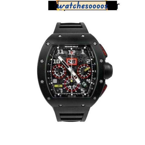 Смотреть высококачественное швейцарское движение Смотреть керамический циферблат с Diamond Sports Felipe Massa Flyback Chronograph Black Carbon RM011 WatchHB0G